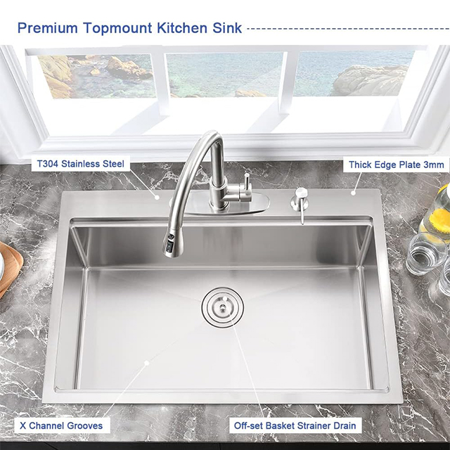 31 Inch Single Bowl Drop in Workstation Kitchen Sink