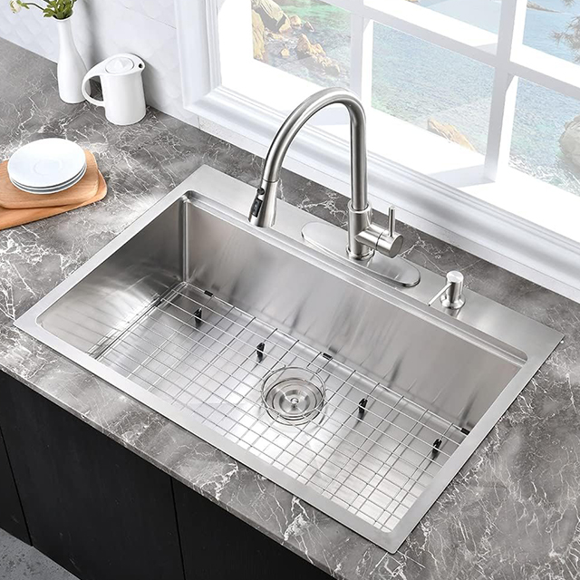 25 Inch Drop In Single Bowl Handmade Workstation Kitchen Sink