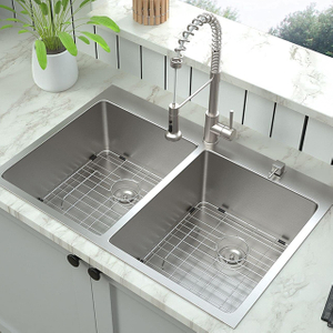 Modern Topmount Handmade SUS304 50_50 Double Bowl Kitchen Sink