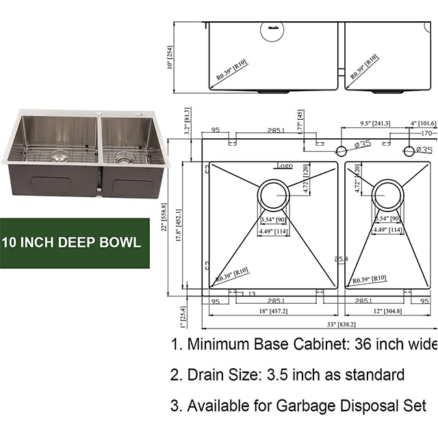 Modern Topmount Handmade SUS304 60_40 Double Bowl Kitchen Sink