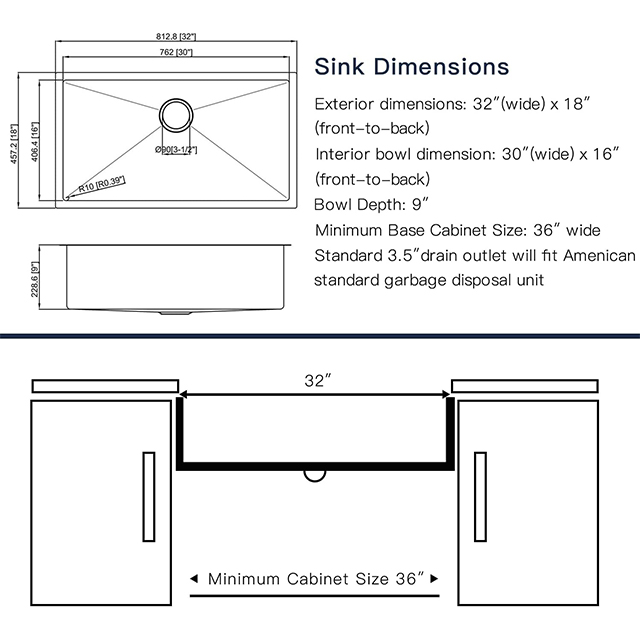 32 Inch Undermount Kitchen Sink Stainless Steel Sink Single Bowl Kitchen Sinks