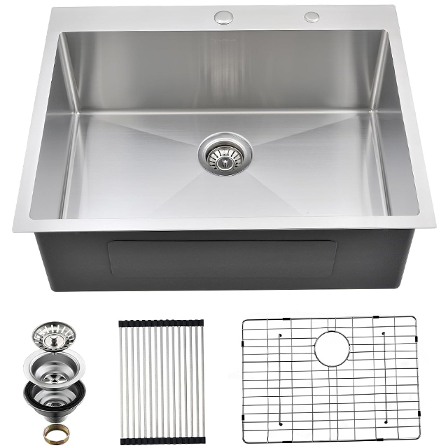 28 Inch Drop In Topmount Stainless Steel Kitchen Sink Handmade Single Bowl