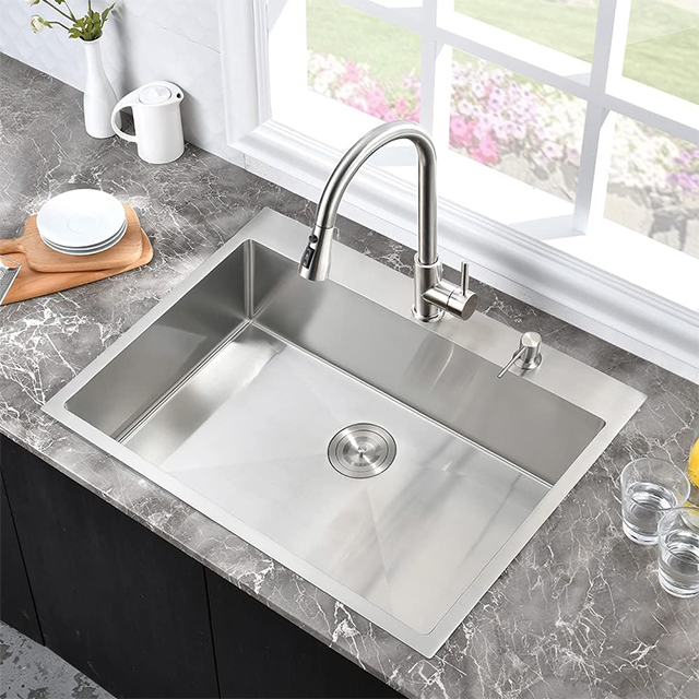 25 Inch Drop In Topmount Stainless Steel Kitchen Sink Handmade Single Bowl