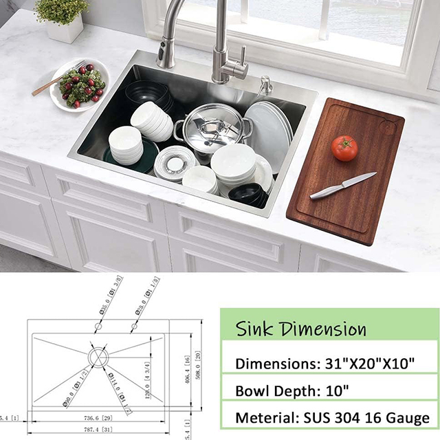 31inch Topmount Single Bowl SUS304 Sink