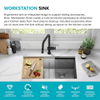 Workstation 30 Inch Undermount Double Bowl Stainless Steel Kitchen Sink with Integrated Ledge And Accessories