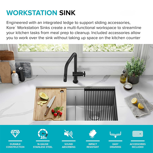 Workstation 30 Inch Undermount Double Bowl Stainless Steel Kitchen Sink with Integrated Ledge And Accessories