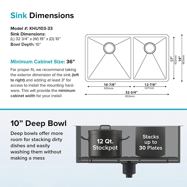 33 Inch Undermount Stainless Steel Handmade Double Bowl Kitchen Sink