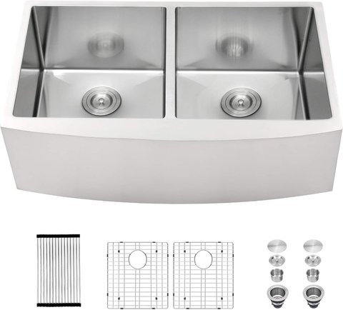 33 Inch Farmhouse Sink Double Bowl 50/50 Stainless Steel Apron Front Farm Kitchen Sink