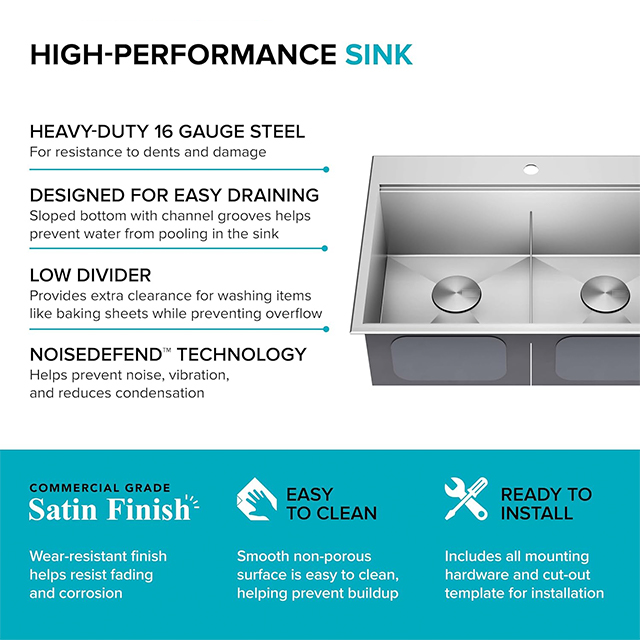 Workstation 33 Inch Drop-In Double Bowl Stainless Steel Kitchen Sink With Integrated Ledge And Accessories