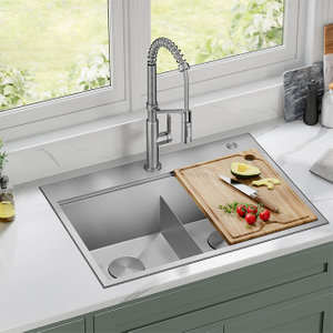 Workstation 33 Inch Drop-In Double Bowl Stainless Steel Kitchen Sink With Integrated Ledge And Accessories